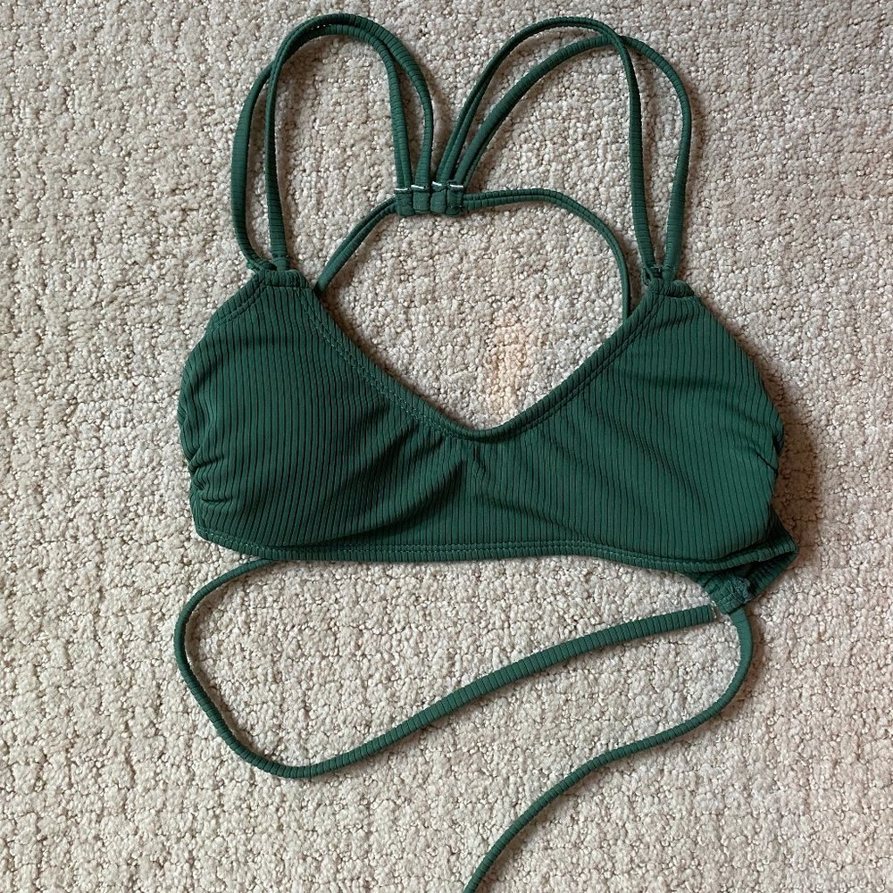 Xhilaration Green Ribbed Strappy Bikini Top